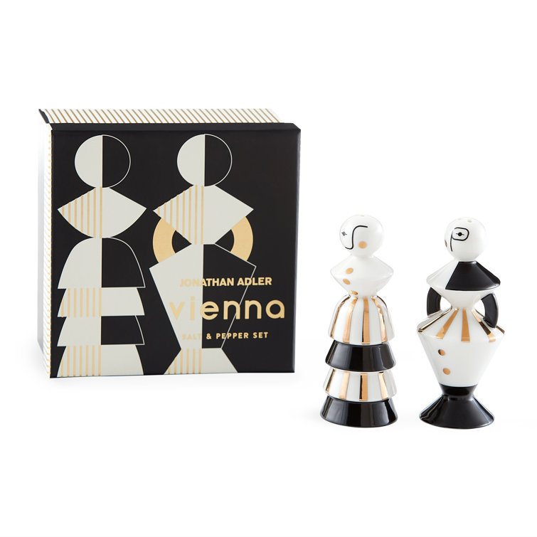 Vienna Black and White Porcelain Salt and Pepper Shaker Set