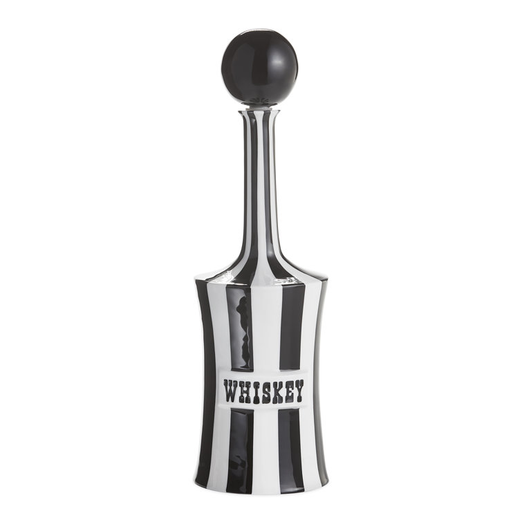 Black and White Ceramic Whiskey Decanter with Ball Stopper