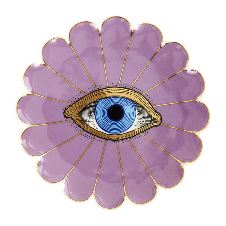 Lavender Ceramic Floral Trinket Tray with Gold Accents