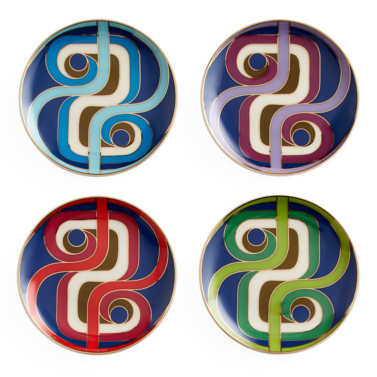 Madrid Multicolor Ceramic Round Coaster Set with Gold Accents