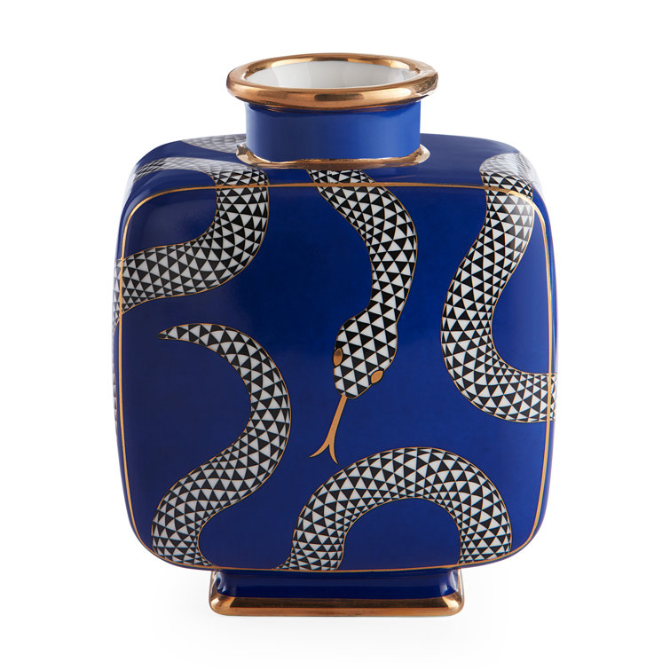 Eden Blue and Gold Porcelain Square Decorative Table Vase