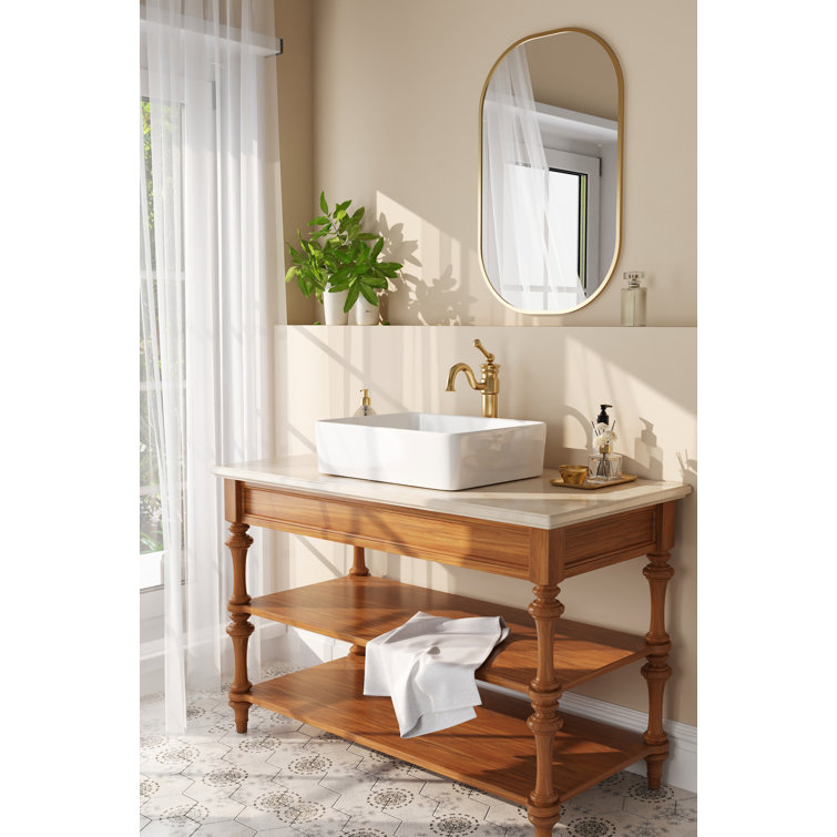 White Ceramic Rectangular Above-Counter Bathroom Vessel Sink