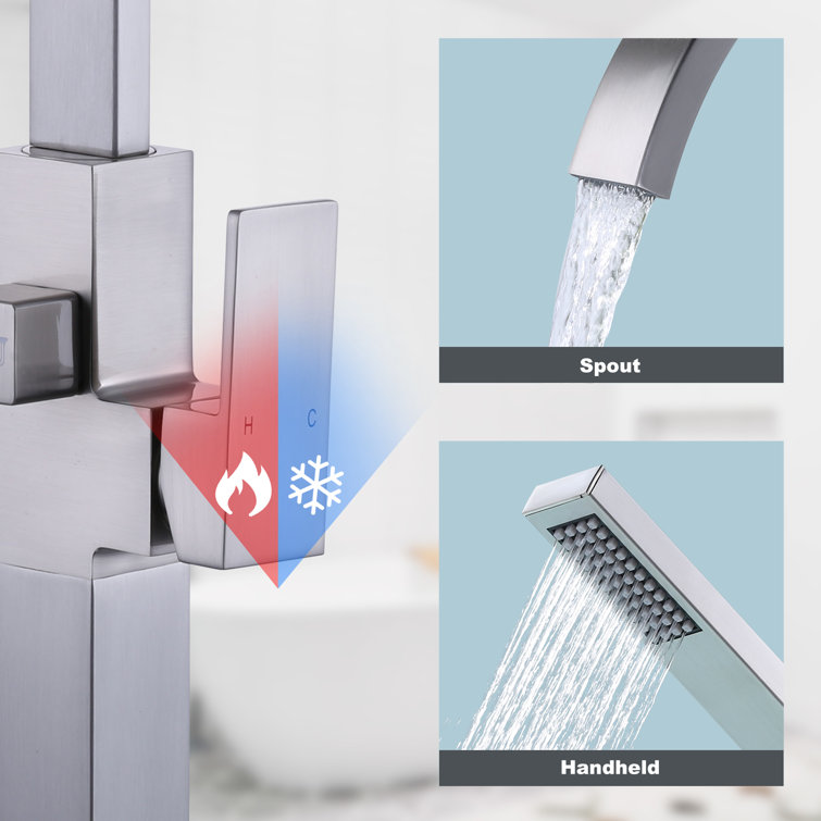 Brushed Nickel Freestanding Tub Filler with Hand Shower