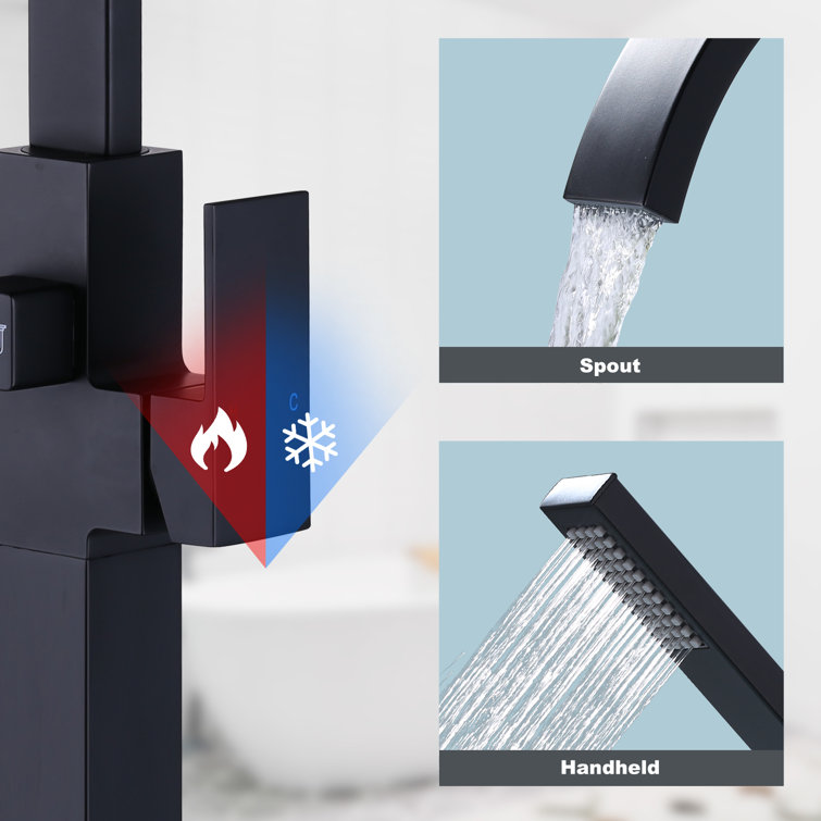 Matte Black Freestanding Tub Filler with Waterfall Spout