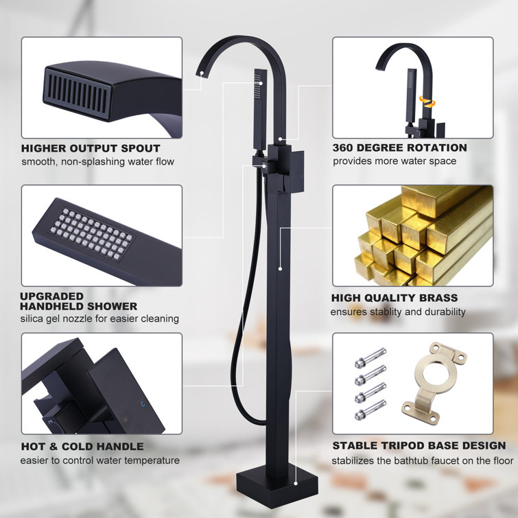 Matte Black Freestanding Tub Filler with Waterfall Spout