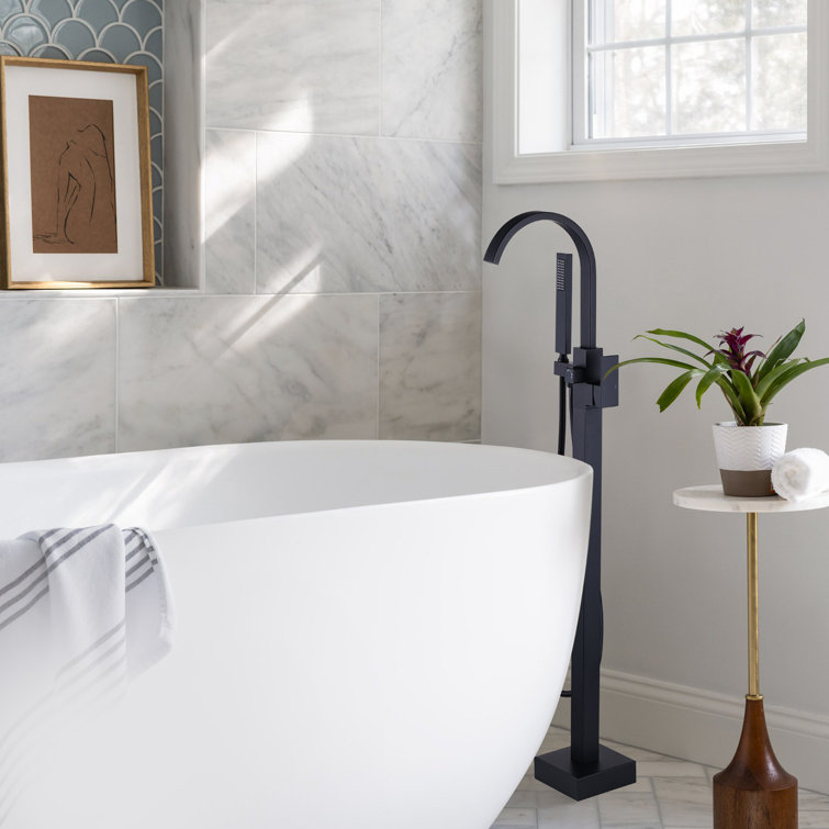 Matte Black Freestanding Tub Filler with Waterfall Spout
