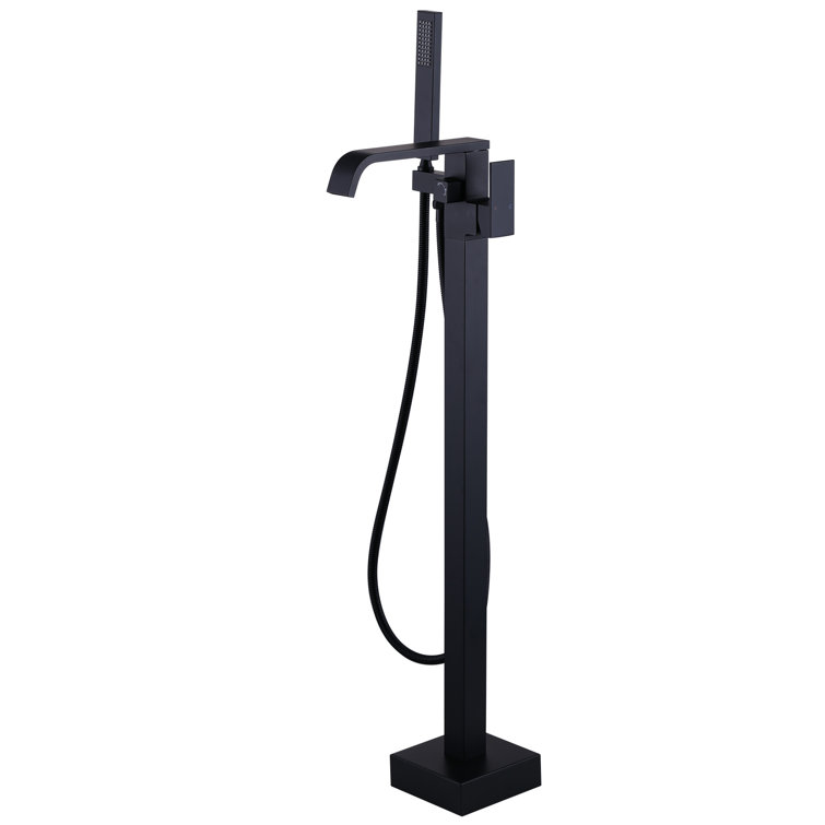 Matte Black Brass Floor-Mounted Freestanding Tub Filler