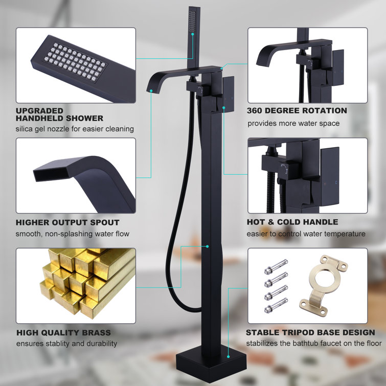 Matte Black Brass Floor-Mounted Freestanding Tub Filler