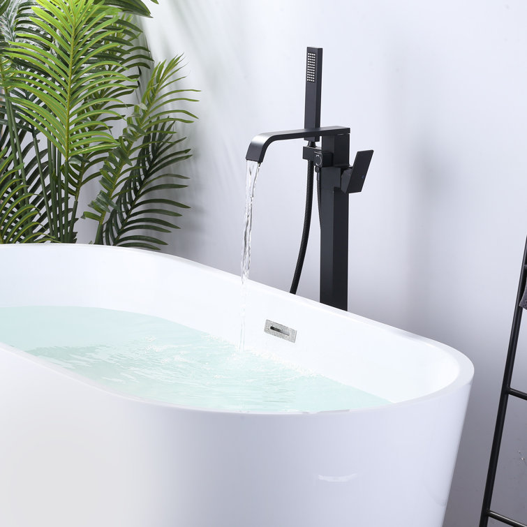 Matte Black Brass Floor-Mounted Freestanding Tub Filler