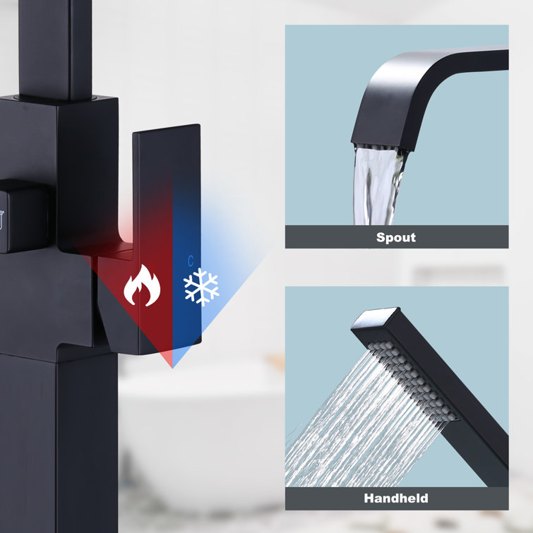 Matte Black Brass Floor-Mounted Freestanding Tub Filler
