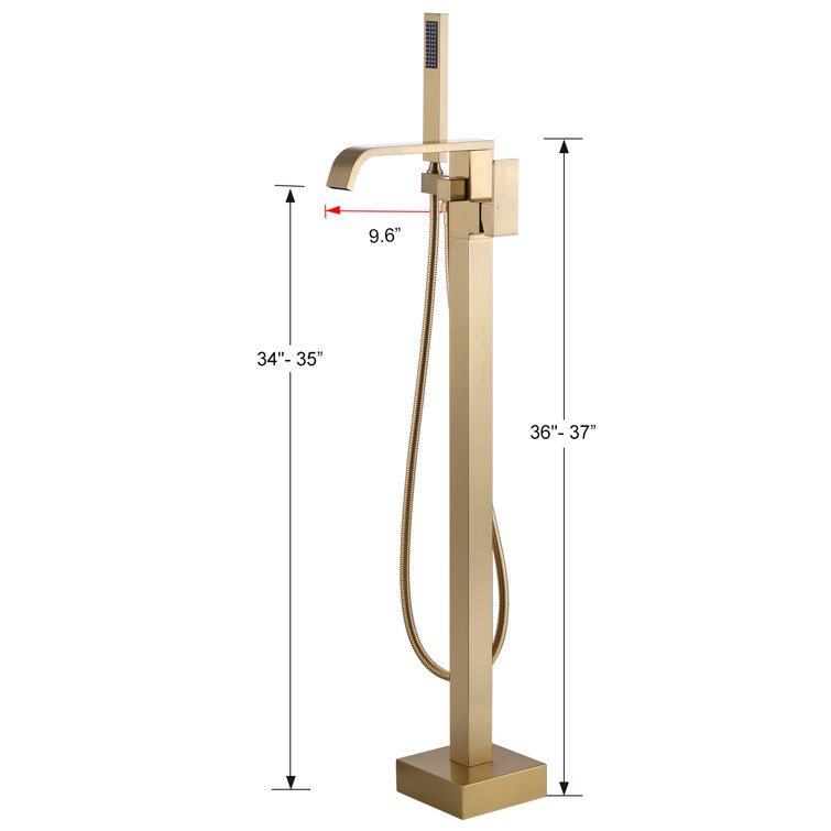 Gold Single Handle Floor Mounted Tub Filler with Handshower
