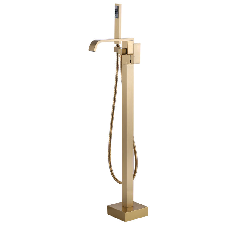 Gold Single Handle Floor Mounted Tub Filler with Handshower