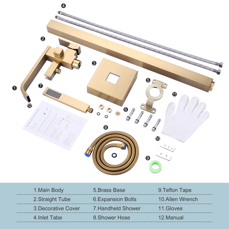 Gold Single Handle Floor Mounted Tub Filler with Handshower