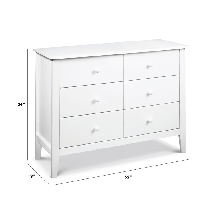 White Pine Wood Double Dresser with Six Drawers