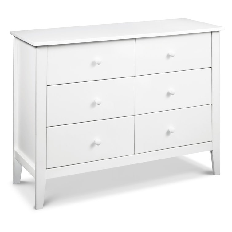 White Pine Wood Double Dresser with Six Drawers