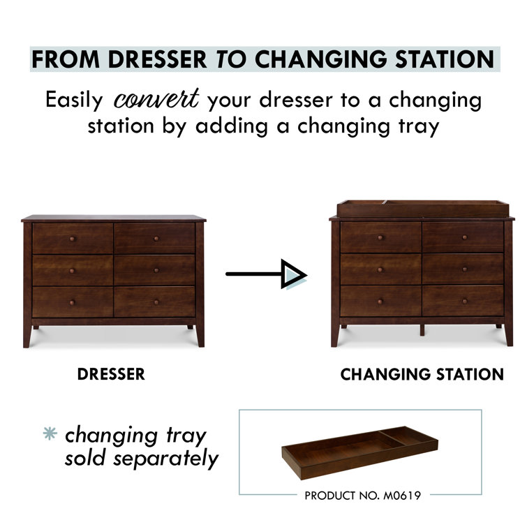 Espresso Pine Wood Double Nursery Dresser with 6 Drawers