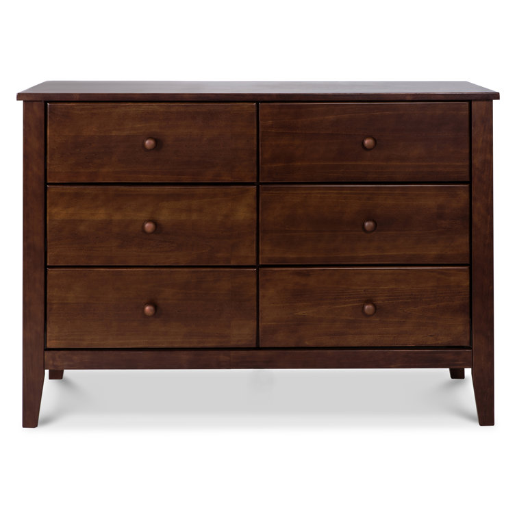 Espresso Pine Wood Double Nursery Dresser with 6 Drawers
