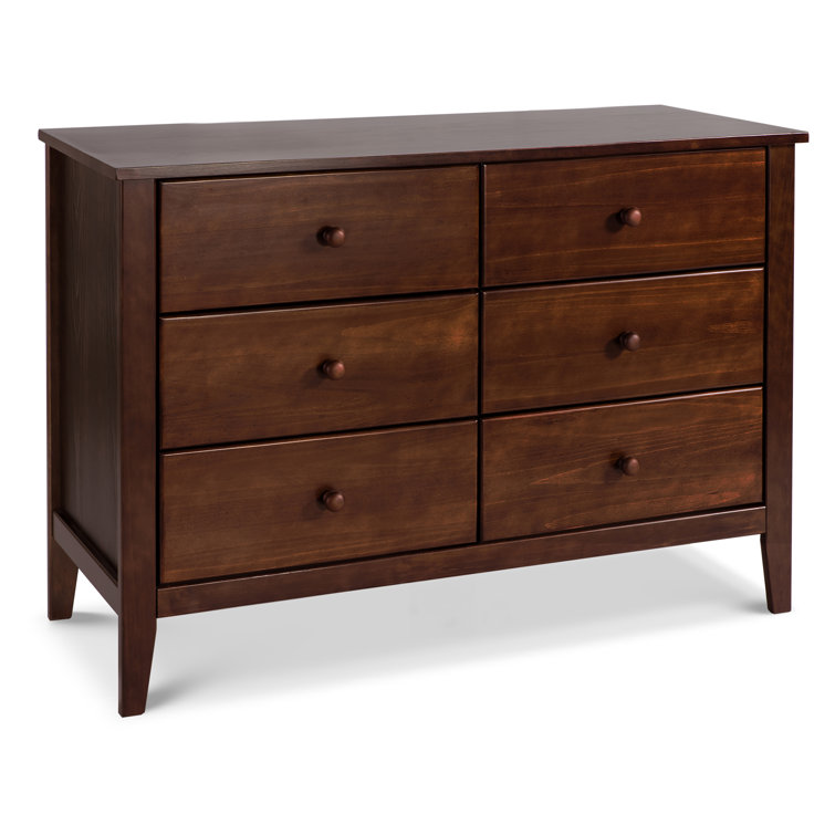 Espresso Pine Wood Double Nursery Dresser with 6 Drawers