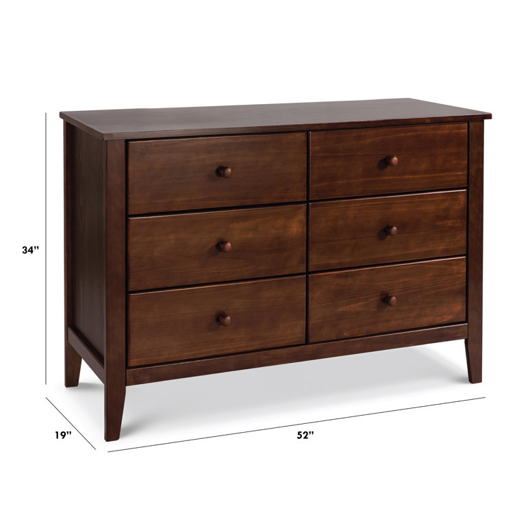 Espresso Pine Wood Double Nursery Dresser with 6 Drawers