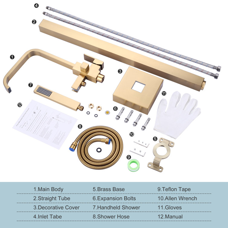Gold Freestanding Tub Filler with Handheld Shower