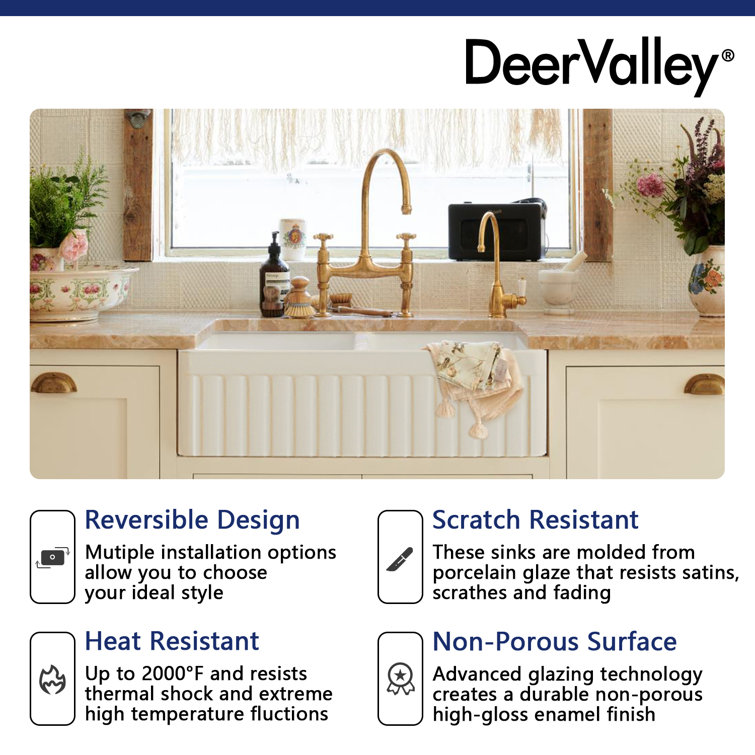 Nova 33" White Fireclay Double Basin Farmhouse Sink