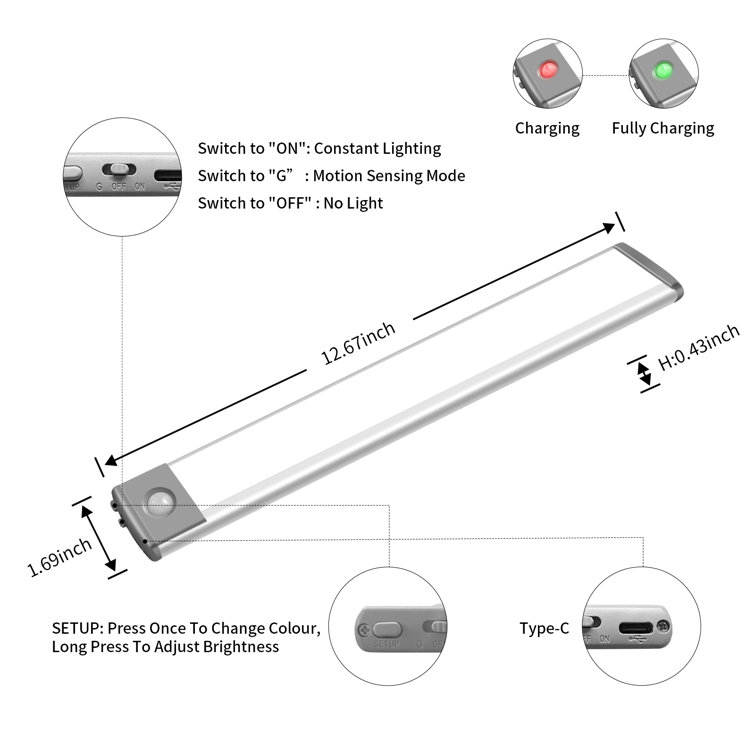 LEPOTEC 13.3 Inch 60 LED Wireless Motion Sensor Cabinet Light