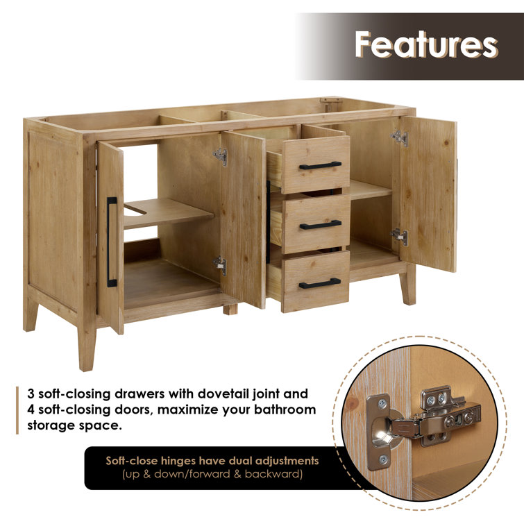 Laurel 59.2" Weathered Fir Double Bathroom Vanity Base