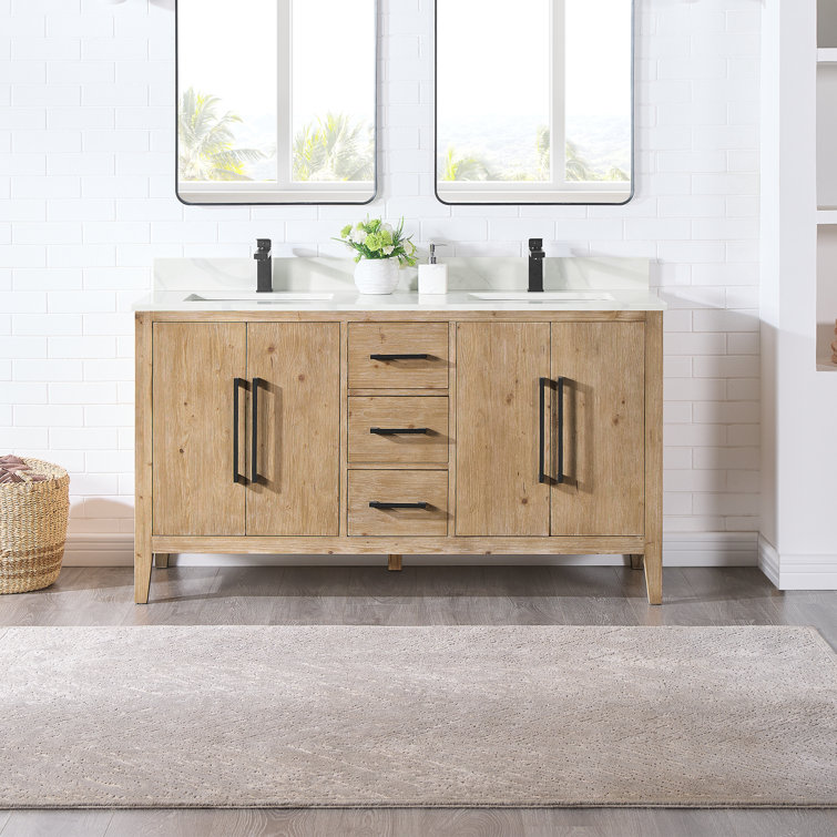 Laurel 59.2" Weathered Fir Double Bathroom Vanity Base