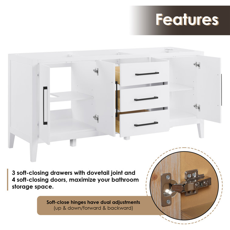 Laurel 72" White Wood Double Bathroom Vanity Base