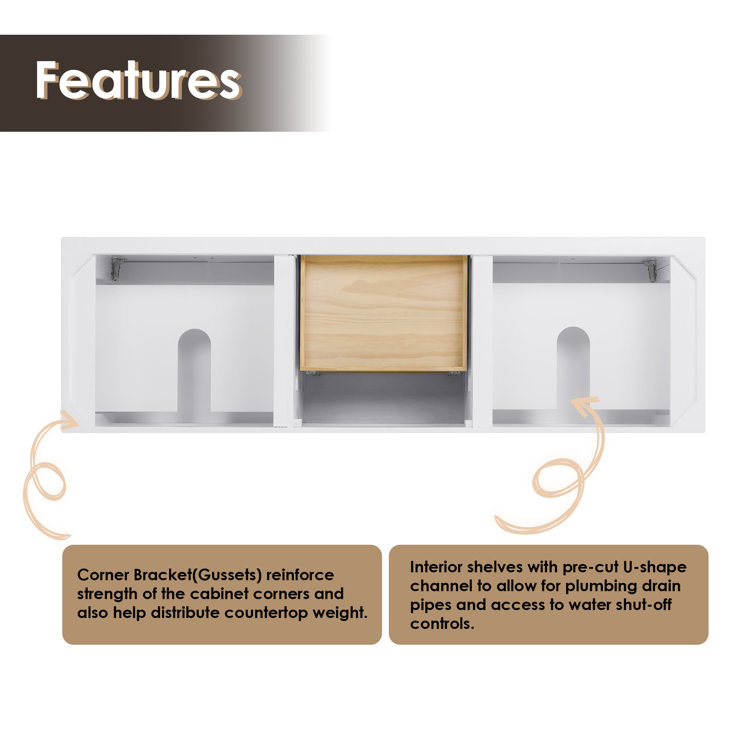 Laurel 72" White Wood Double Bathroom Vanity Base