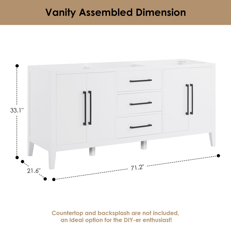 Laurel 72" White Wood Double Bathroom Vanity Base