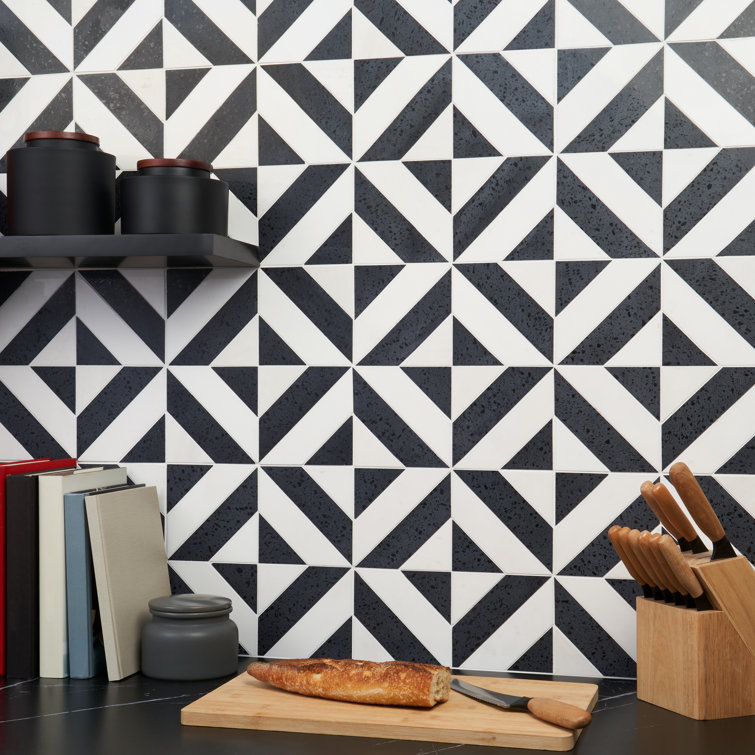 Pepper Black and White Polished Marble Mosaic Tile