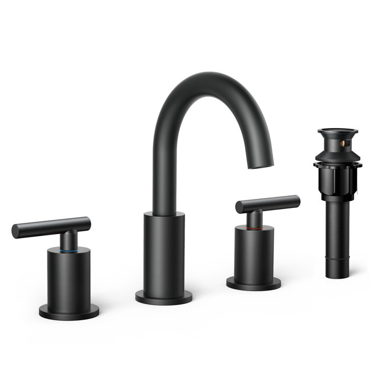 Matte Black Brass Widespread Bathroom Faucet with Drain Assembly