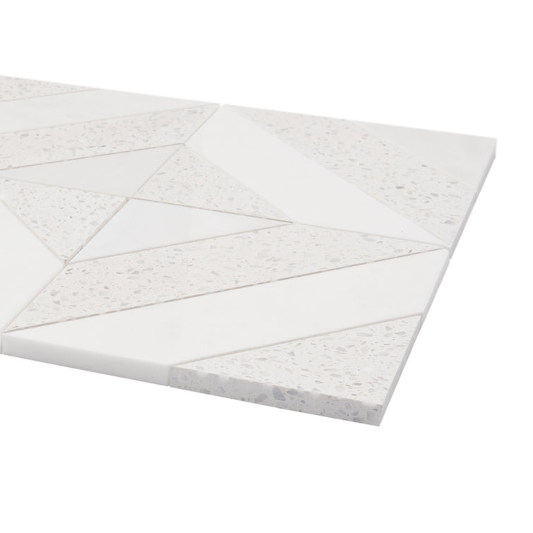 Salt White Polished Marble and Terrazzo Mosaic Tile Sheet