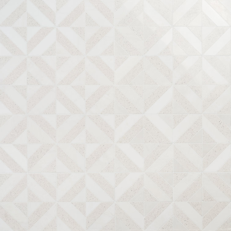 Salt White Polished Marble and Terrazzo Mosaic Tile Sheet