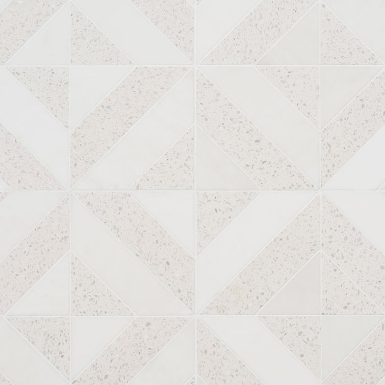 Salt White Polished Marble and Terrazzo Mosaic Tile Sheet