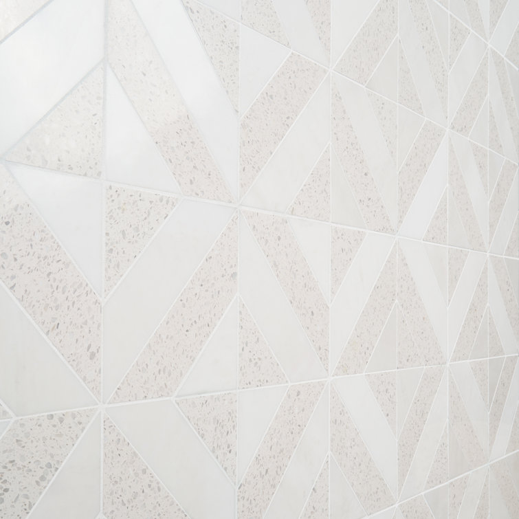 Salt White Polished Marble and Terrazzo Mosaic Tile Sheet