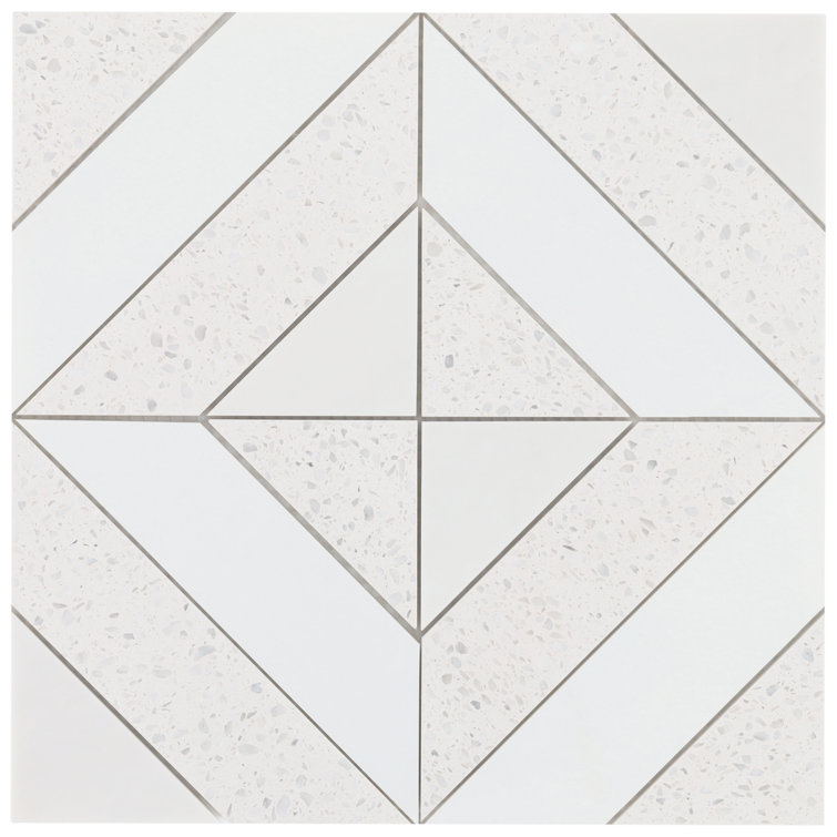 Salt White Polished Marble and Terrazzo Mosaic Tile Sheet