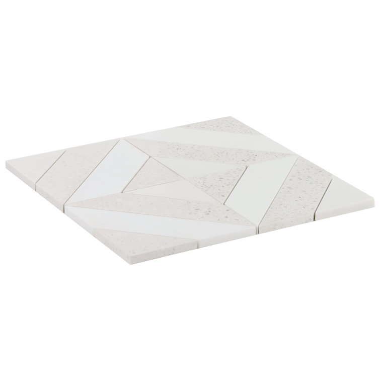 Salt White Polished Marble and Terrazzo Mosaic Tile Sheet