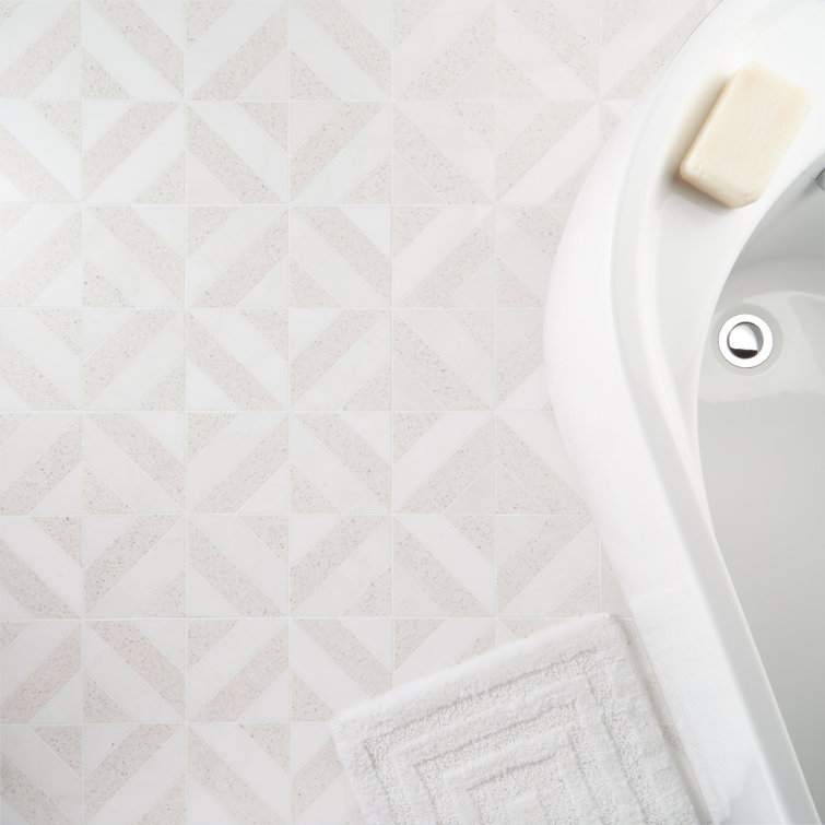 Salt White Polished Marble and Terrazzo Mosaic Tile Sheet