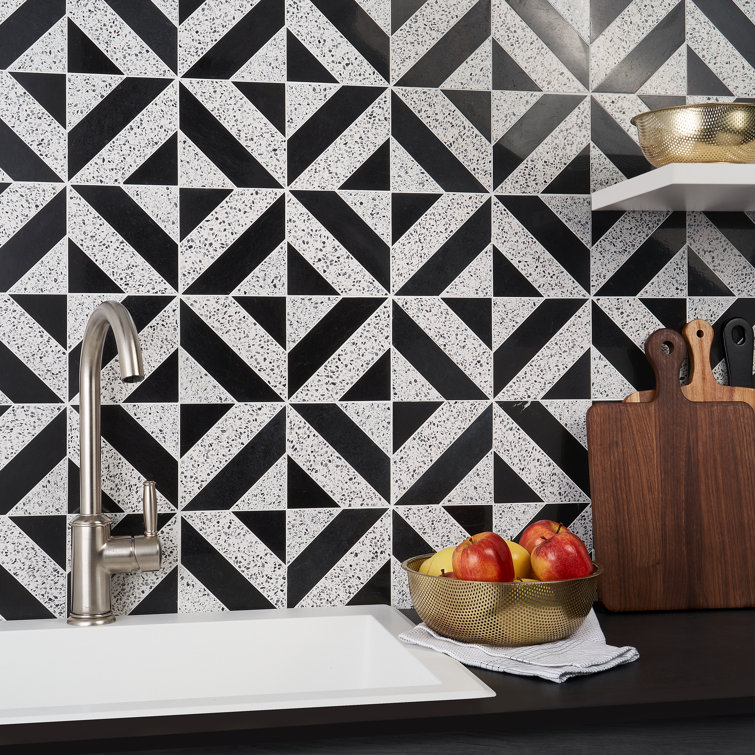 Lupa 12x12 Black and White Marble Terrazzo Mosaic Tile