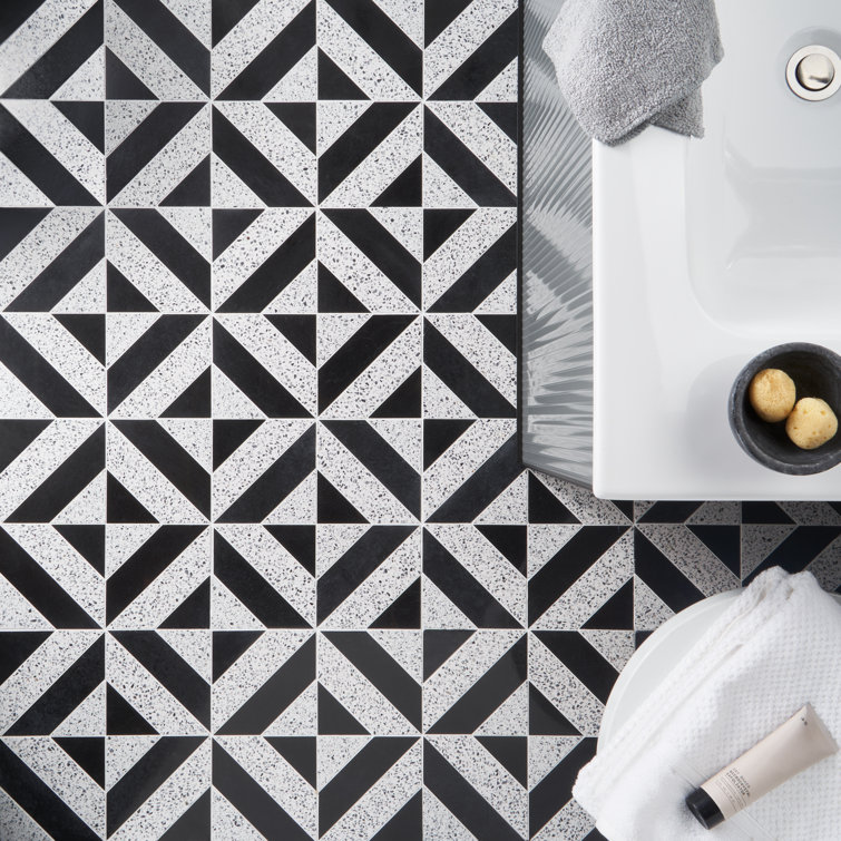 Lupa 12x12 Black and White Marble Terrazzo Mosaic Tile
