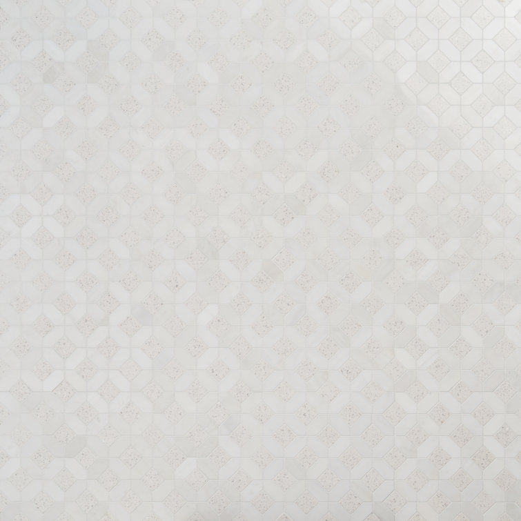Salt White Polished Marble and Terrazzo Mosaic Tile Sheet