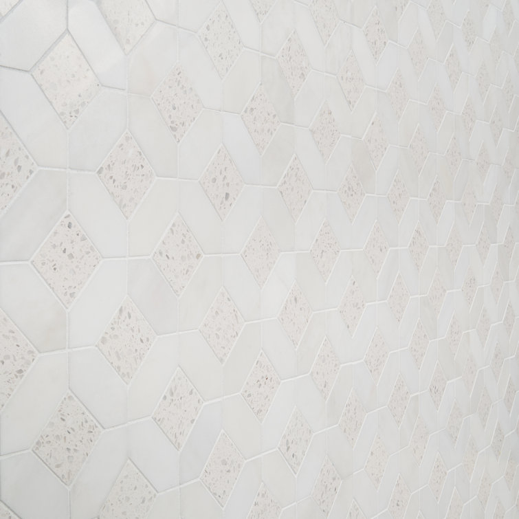 Salt White Polished Marble and Terrazzo Mosaic Tile Sheet