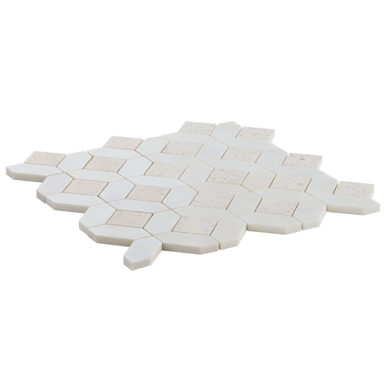 Salt White Polished Marble and Terrazzo Mosaic Tile Sheet