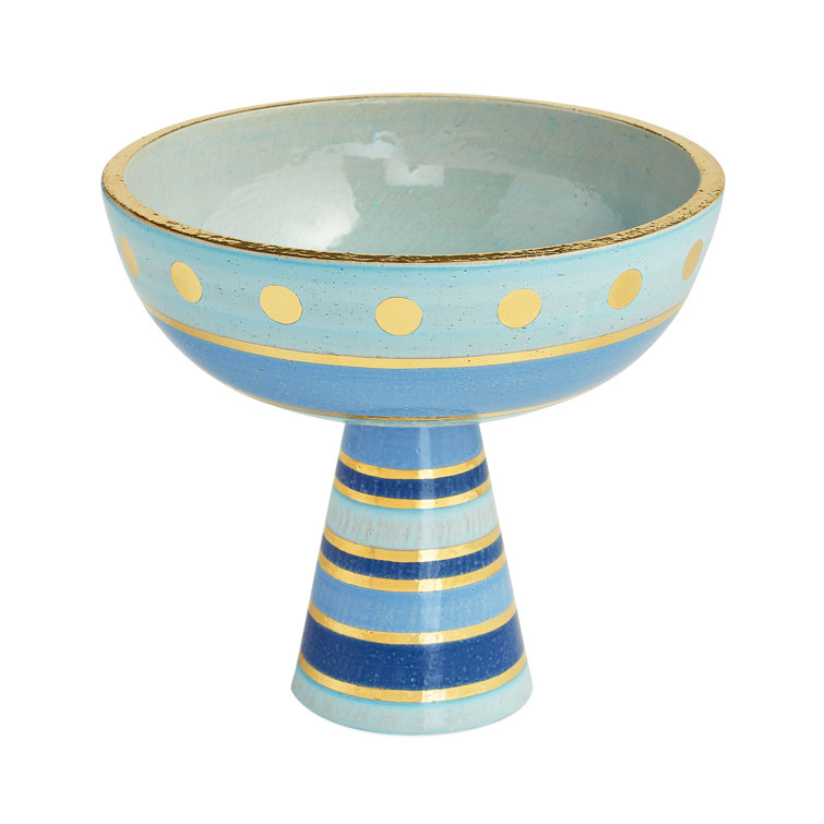 Blue and Gold Hand-Painted Stoneware Decorative Bowl