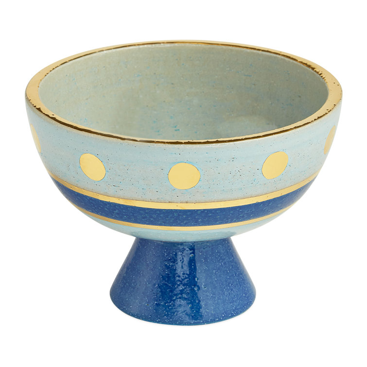 Handcrafted Blue and Gold Round Stoneware Decorative Bowl