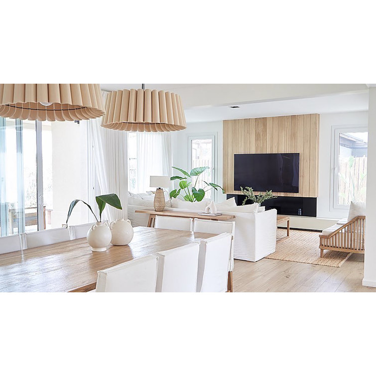 Ash Wood Veneer Drum Pendant Light with Black Cord