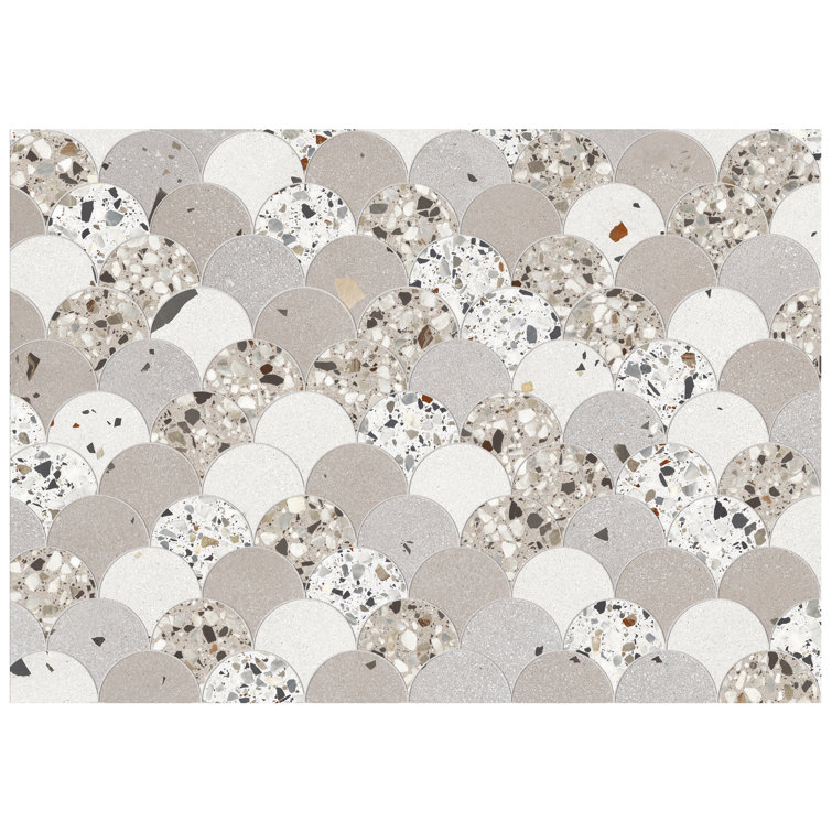 Warm Beige Fish Scale Terrazzo Porcelain Mosaic Tile