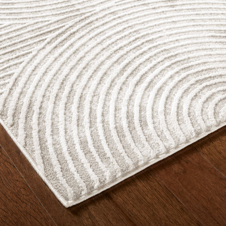 Ivory and Greige Polyester Rectangular Area Rug with High-Low Texture